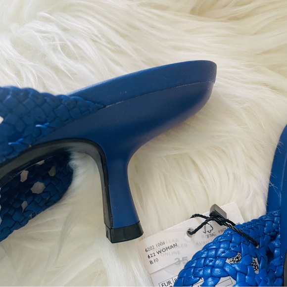 MANGO NWT Blue Braided Square Toe Slip On Heeled Sandals - Picture 9 of 12